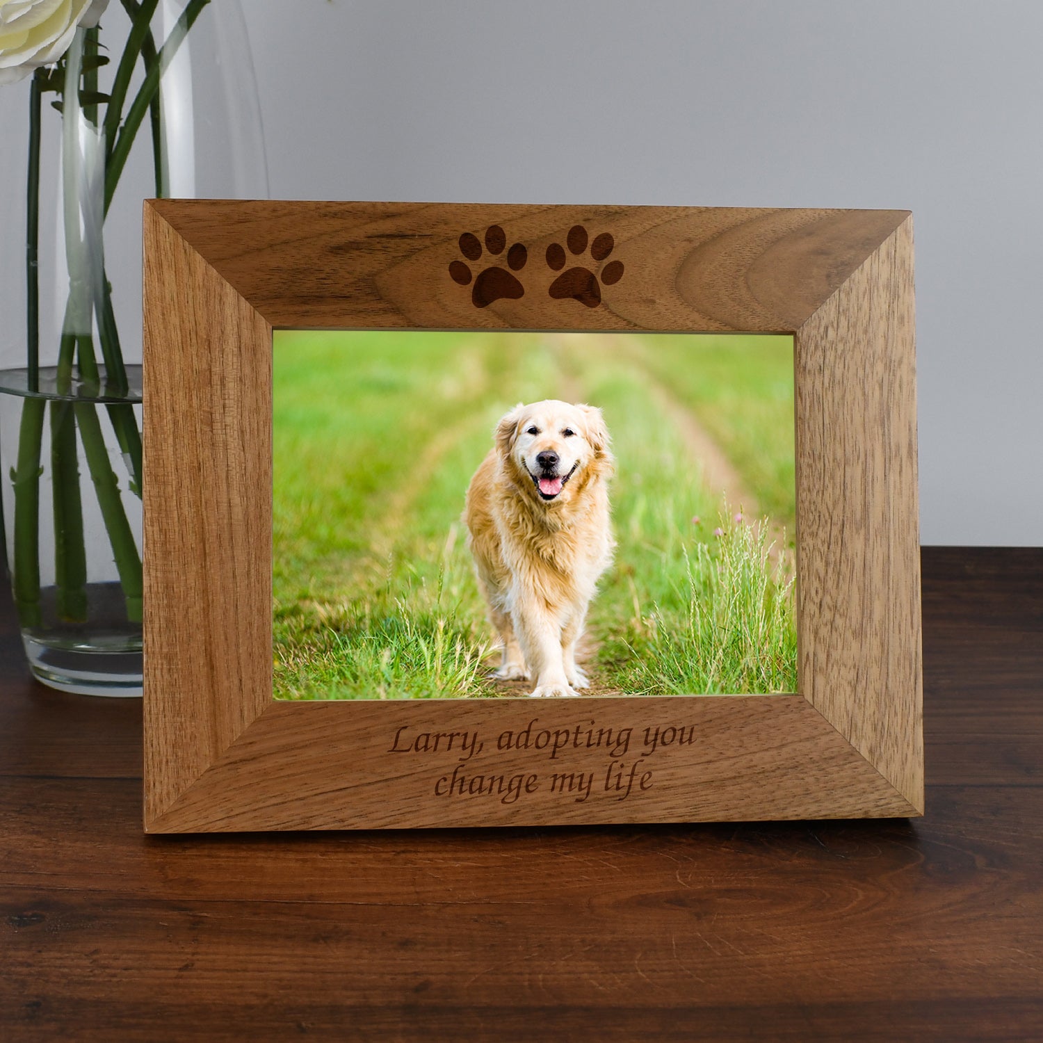 Personalised Wooden 7x5 Landscape Paw Prints Frame - Photo Frames