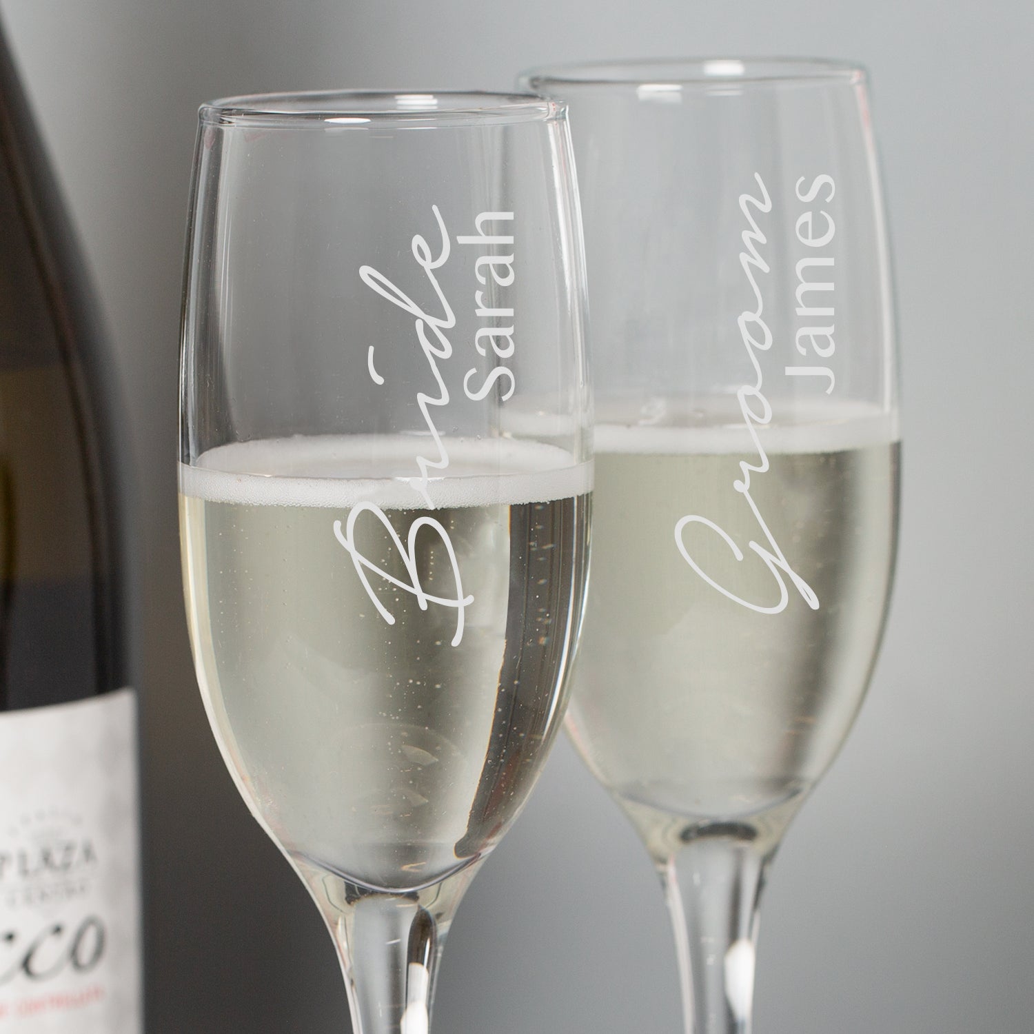 Personalised Bride and Groom Champagne Flutes and Gift Box Set - Champagne Flutes