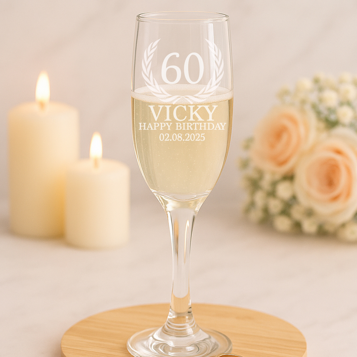 Personalised 60th Birthday Crest Champagne Flute Glass - Champagne Flutes