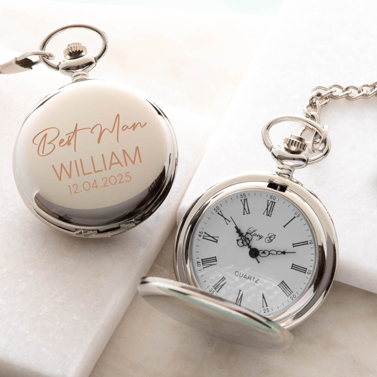 Personalised Best Man Wedding Silver Pocket Fob Watch - Pocket Watches