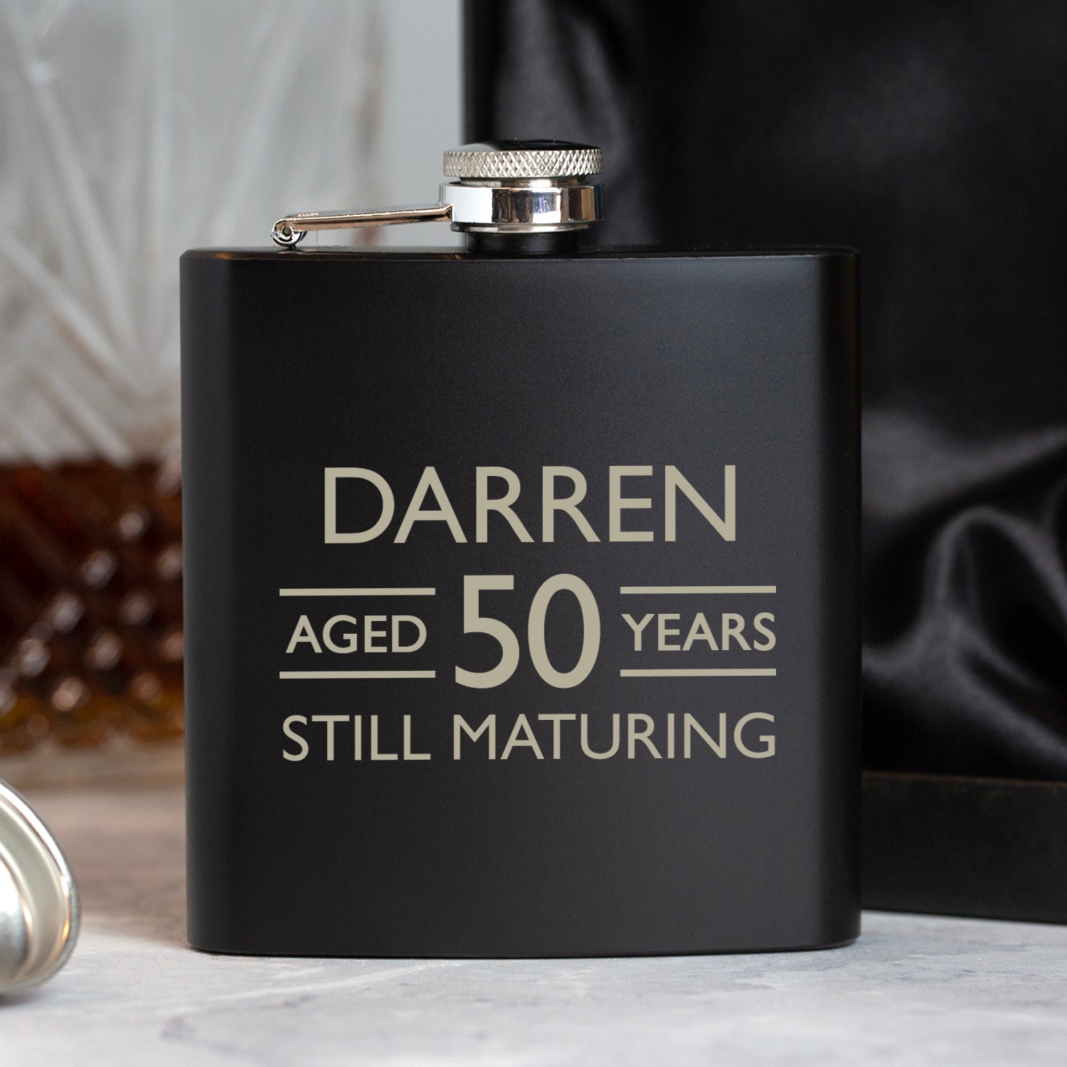 Personalised 6oz Black Aged Birthday Hip Flask - Hip Flasks