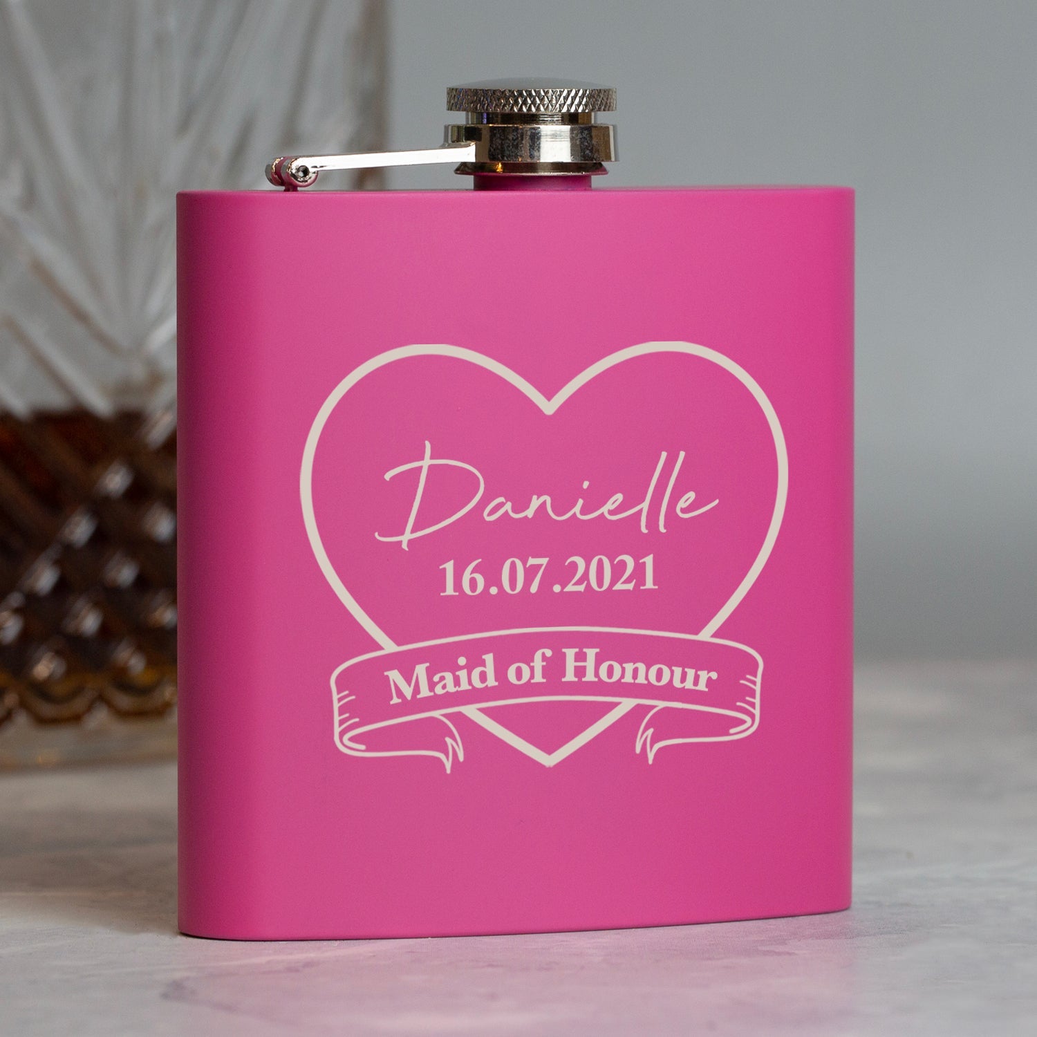 Personalised 6oz Pink Maid Of Honour Hip Flask - Hip Flasks