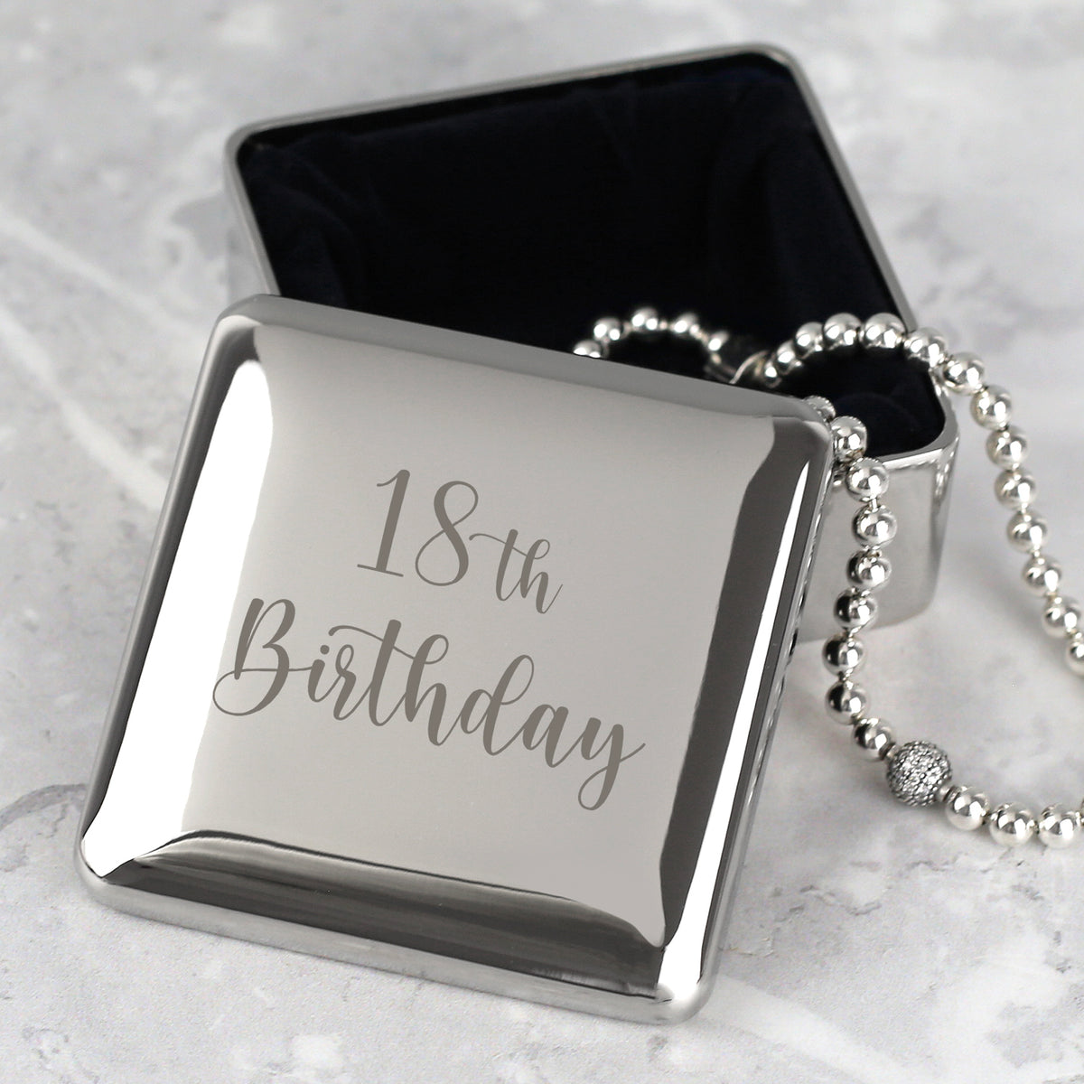 Personalised 18th Birthday Silver Square Trinket Box – Spoken Gifts LTD