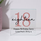 Personalised 18th Birthday Glass Square Block - Glass Block
