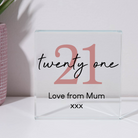 Personalised 21st Birthday Glass Square Block - Glass Block