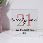 Personalised 21st Birthday Glass Square Block - Glass Block