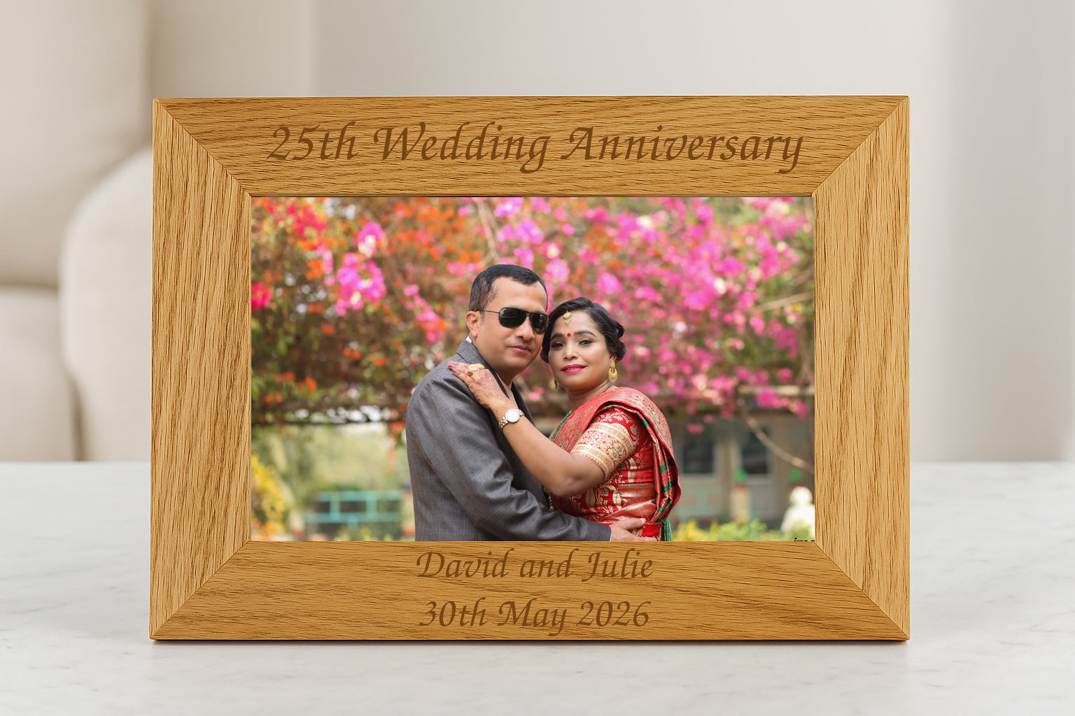Personalised Wooden 25th Wedding Anniversary Photo Frame - 4x6 Landscape - Photo Frames