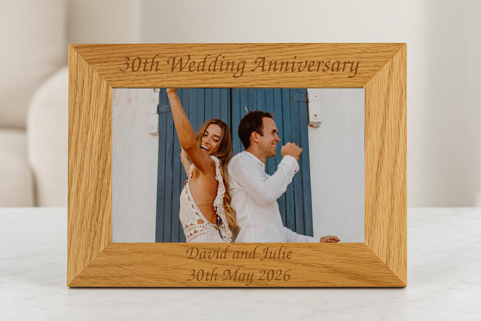 Personalised Wooden 30th Wedding Anniversary Photo Frame - 4x6 Landscape - Photo Frames