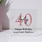 Personalised 40th Birthday Glass Square Block - Glass Block