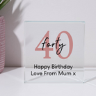 Personalised 40th Birthday Glass Square Block - Glass Block