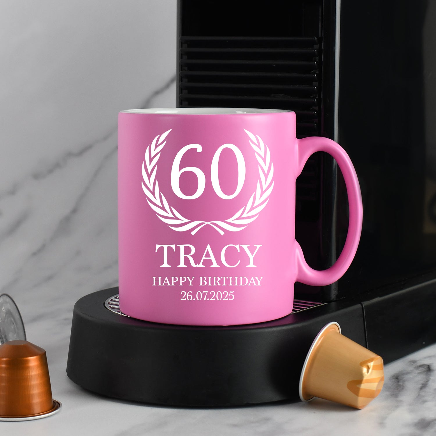 Personalised 60th Birthday Crest Mug - Pink - Mugs