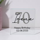 Personalised 70th Birthday Name Glass Square Block - Glass Block