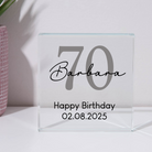 Personalised 70th Birthday Name Glass Square Block - Glass Block