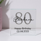 Personalised 80th Birthday Name Glass Square Block - Glass Block