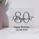Personalised 80th Birthday Name Glass Square Block - Glass Block