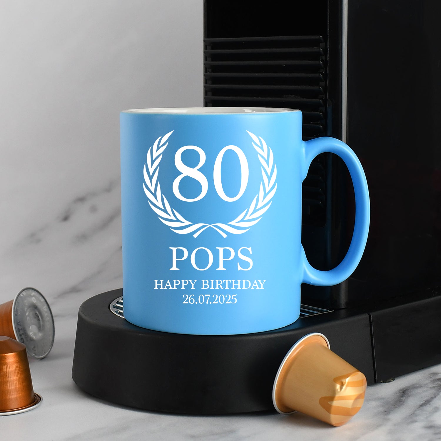 Personalised 80th Birthday Crest Mug - Light Blue - Mugs