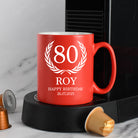 Personalised 80th Birthday Crest Mug - Red - Mugs