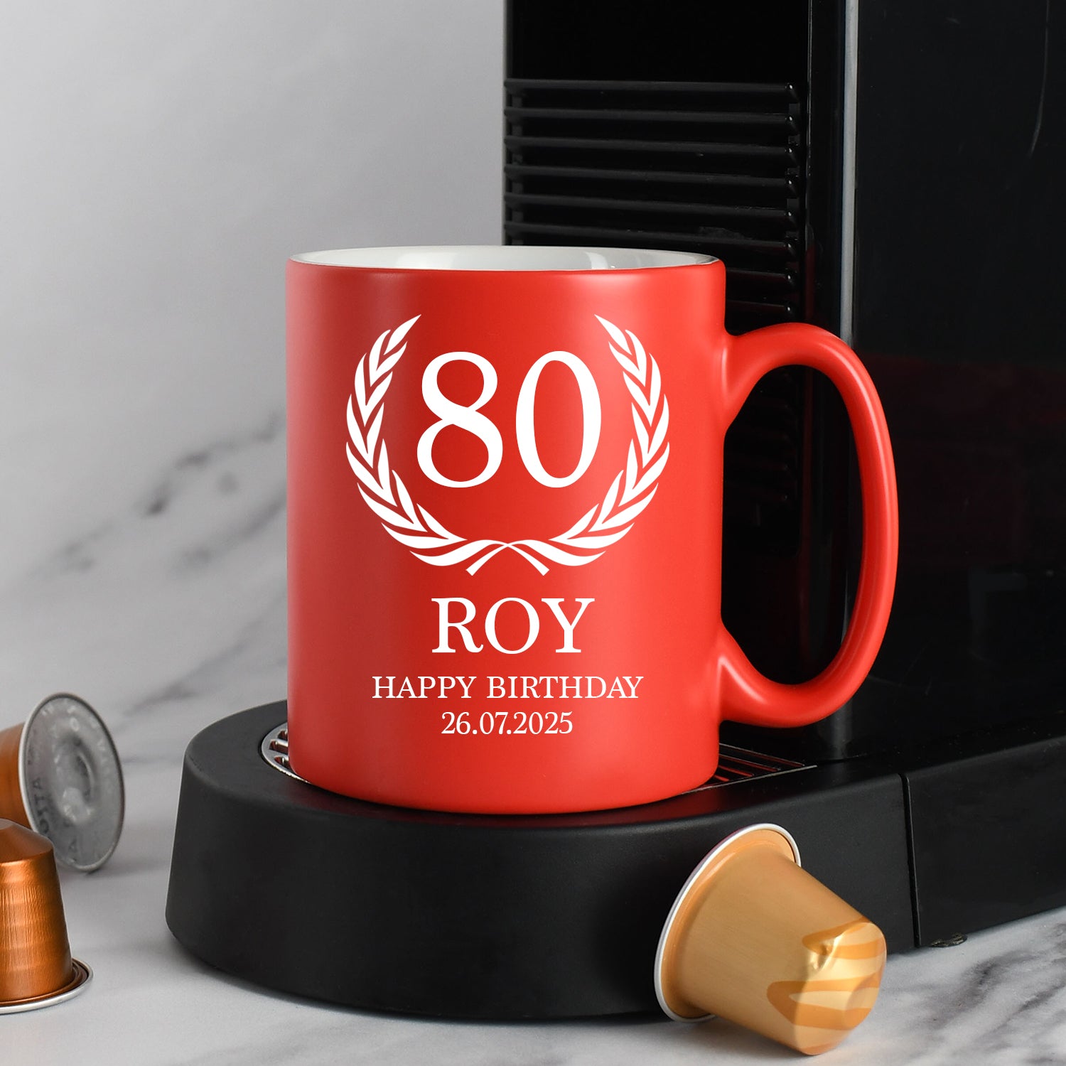 Personalised 80th Birthday Crest Mug - Red - Mugs
