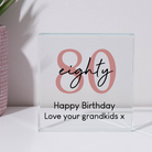 Personalised 80th Birthday Glass Square Block - Glass Block