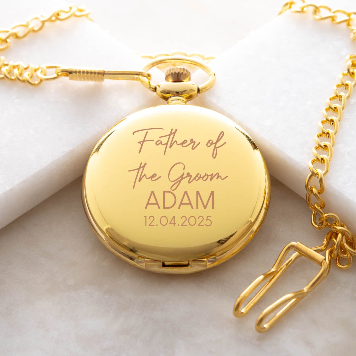 Personalised Father of the Groom Wedding Gold Pocket Fob Watch