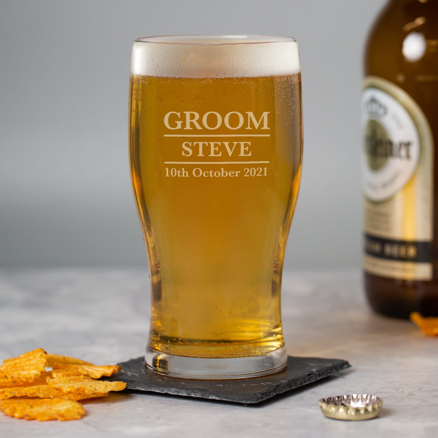 Personalised Groom Tulip Pint Glass - Beer Glasses