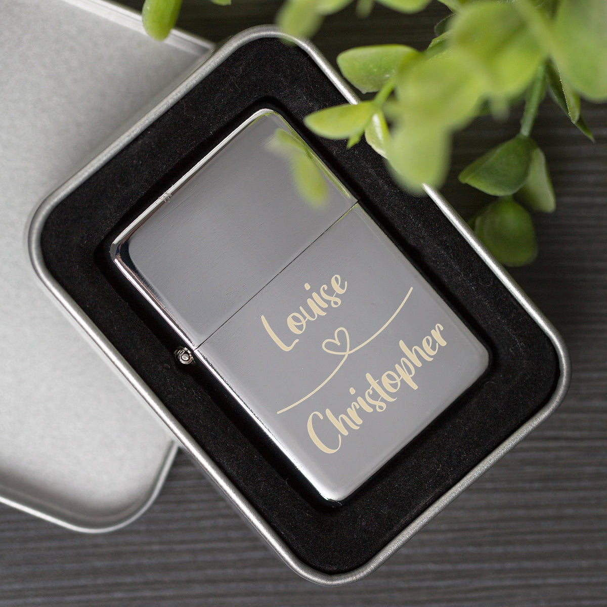 Personalised Silver Lighter – Heart Loop Design - Spoken Gifts LTD
