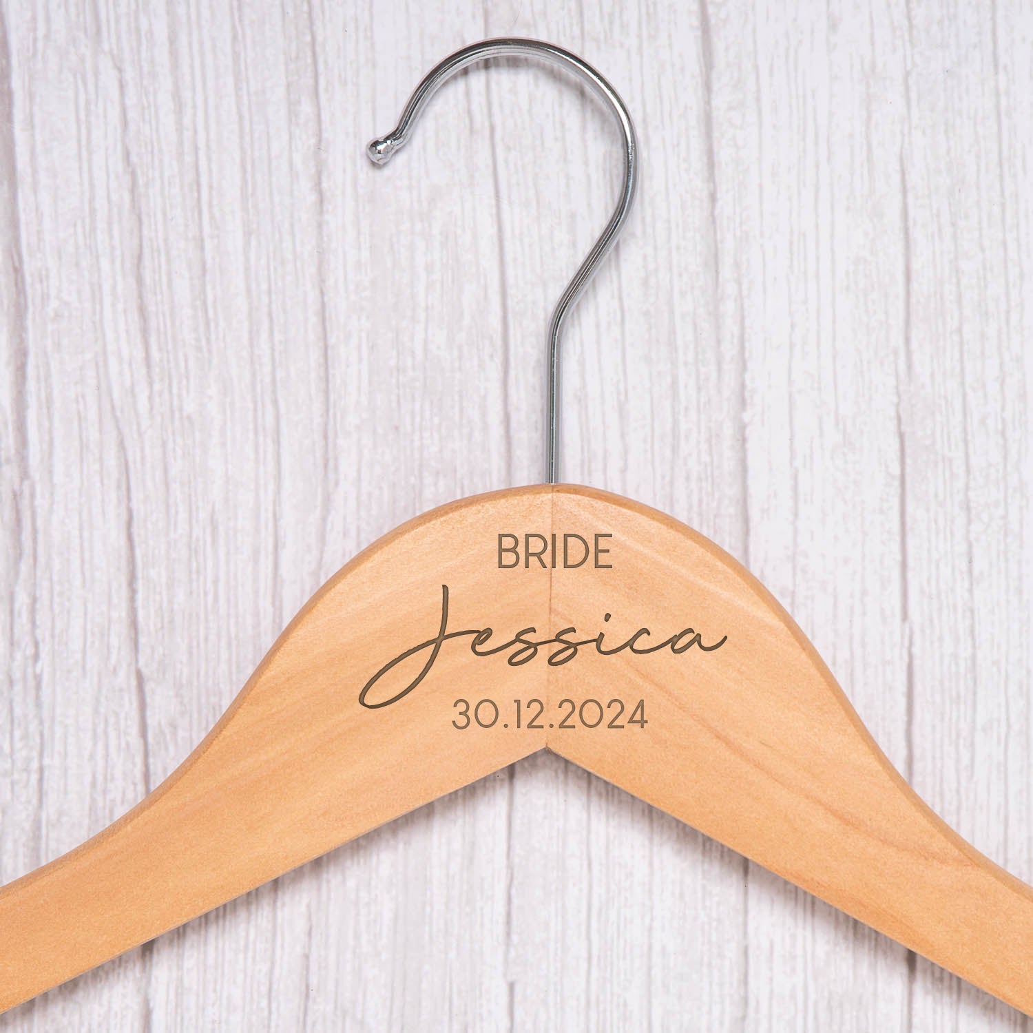 Personalised Womens Large Name Natural Wood Wedding Hangers