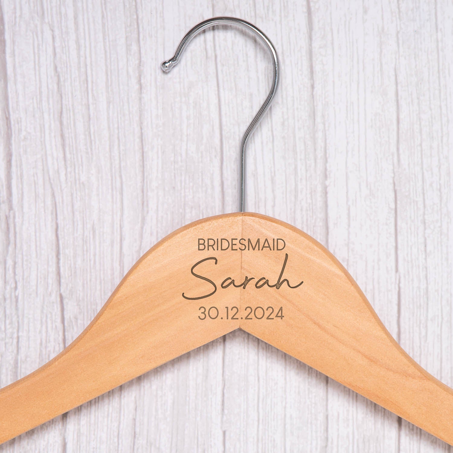 Personalised Womens Large Name Natural Wood Wedding Hangers