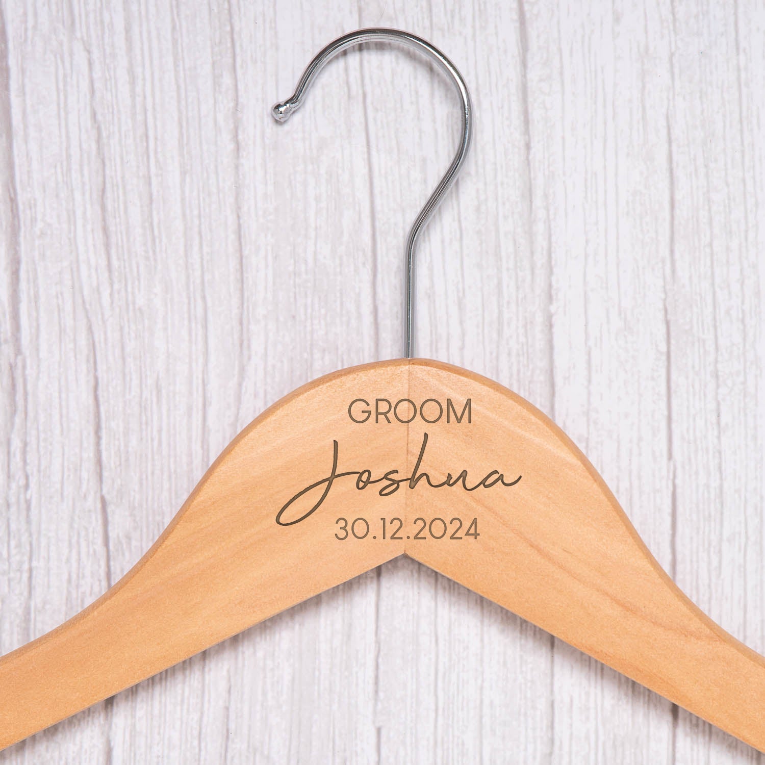 Personalised Mens Large Name Natural Wood Wedding Hangers