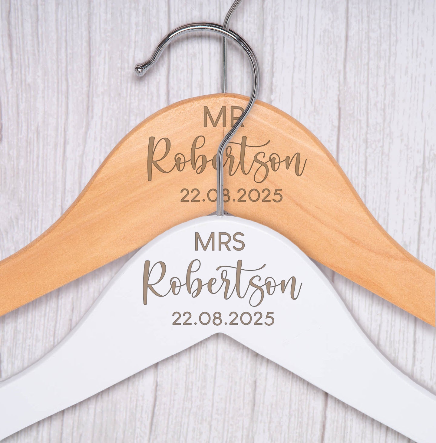 Personalised Mr & Mrs Wooden Hangers
