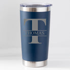 Personalised Initial & Name Insulated Travel Cup | Engraved - Dark Blue - Thermos Water Bottles