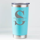 Personalised Initial & Name Insulated Travel Cup | Engraved - Light Blue - Thermos Water Bottles