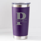 Personalised Initial & Name Insulated Travel Cup | Engraved - Purple - Thermos Water Bottles