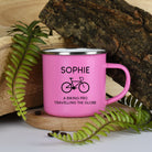 Personalised Cycling Bike Enamel Camping Mug - Pink - Mugs
