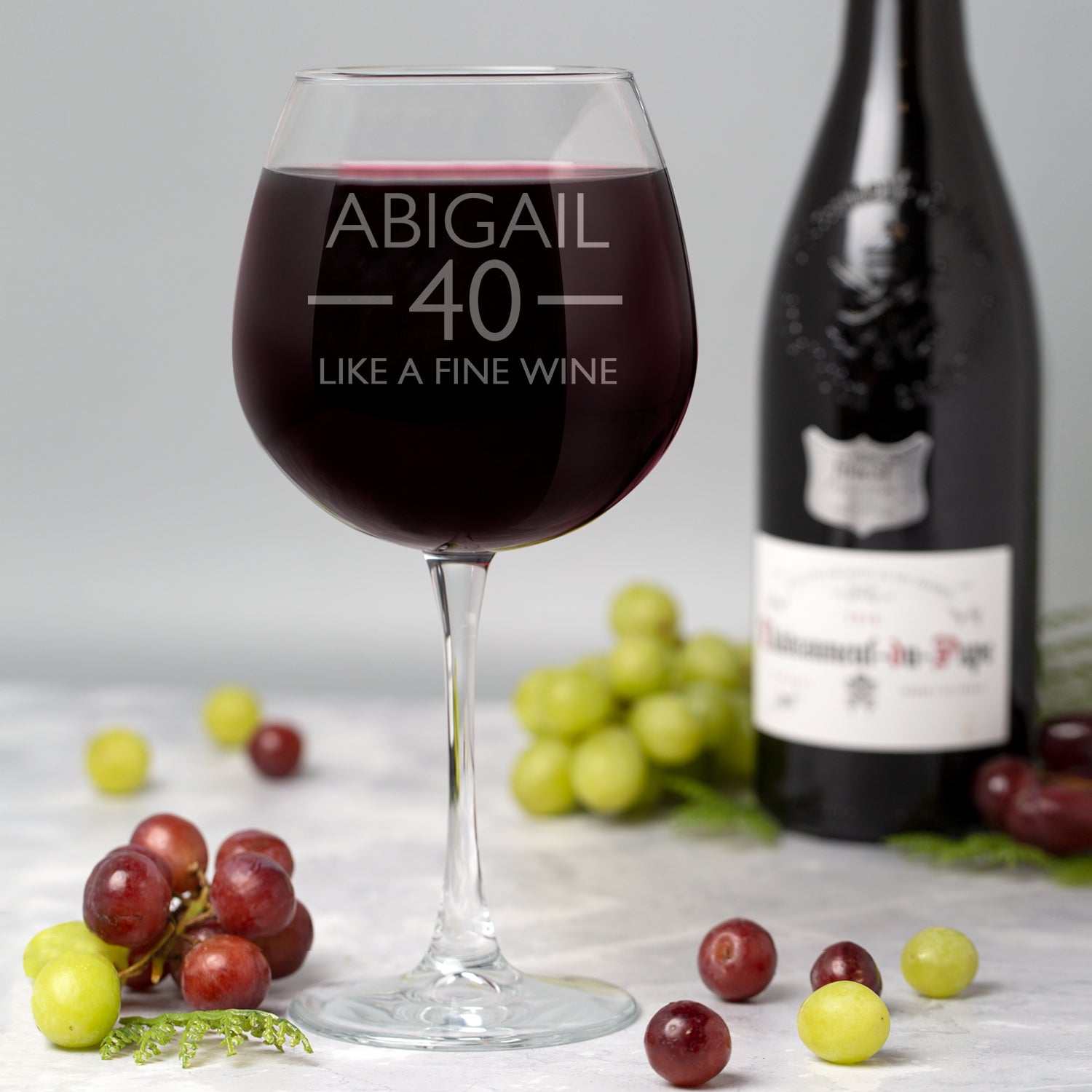 Personalised 40th Birthday Aged Bottle of Wine Glass – Spoken Gifts LTD