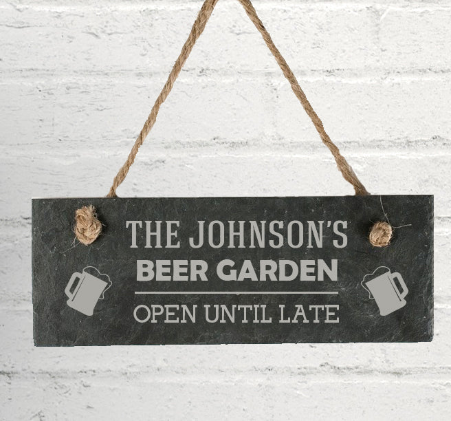 Personalised Beer Garden Hanging Slate Sign