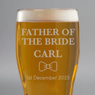 Personalised Father of the Bride Bow Tie Tulip Pint Glass - Beer Glasses