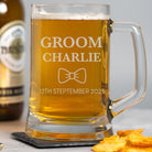 Personalised Groom Bow Tie Glass Pint Stern Tankard - Beer Glasses