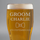 Personalised Groom Bow Tie Tulip Pint Glass - Beer Glasses