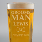 Personalised Groomsman Bow Tie Pint Glass - Beer Glasses