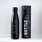 Personalised Thermos Water Bottle | Double-Wall Engraved Name 11 Colours - Gift Box Tube / Black - Thermos Water Bottles