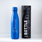 Personalised Thermos Water Bottle | Double-Wall Engraved Name 11 Colours - Gift Box Tube / Dark Blue - Thermos Water