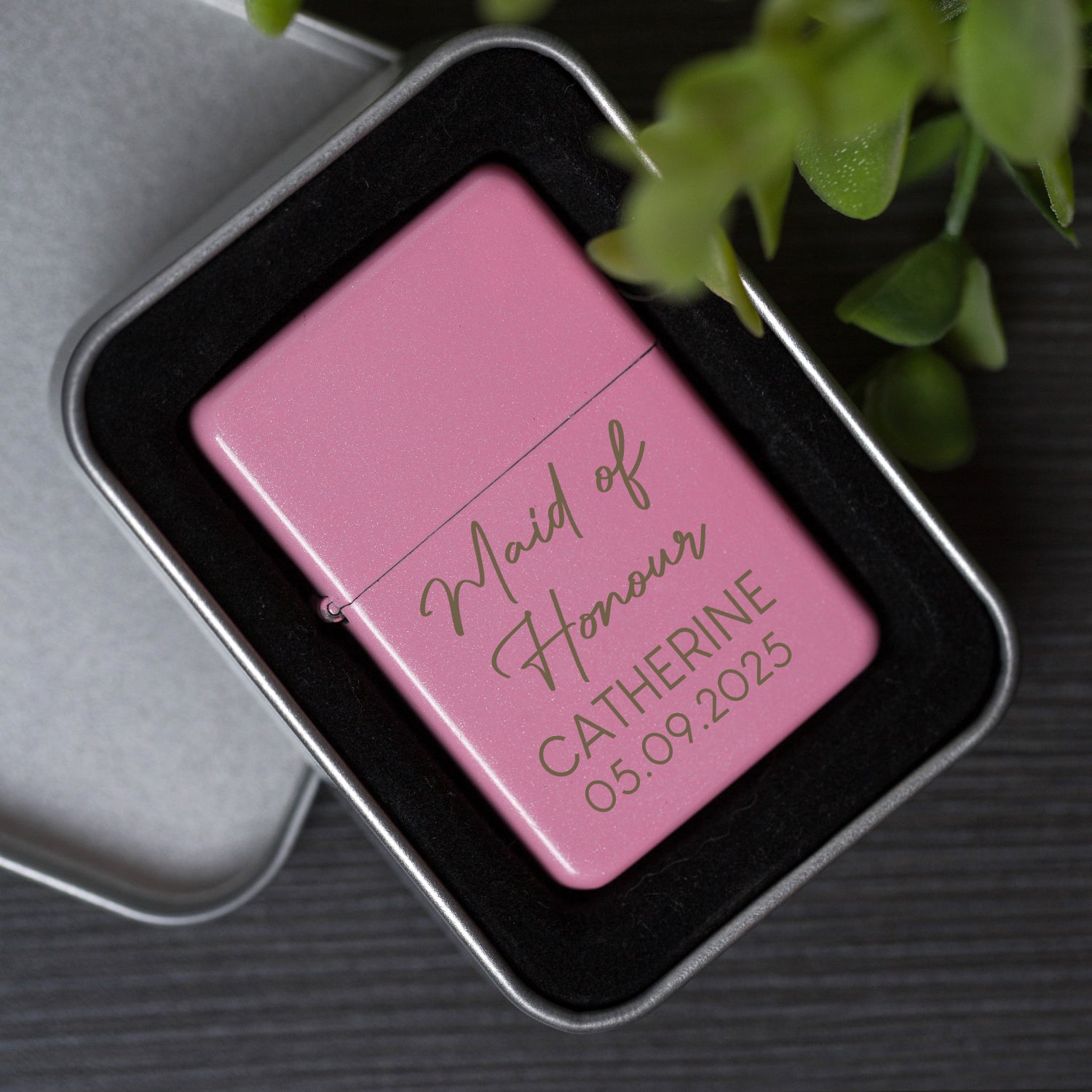 Personalised Maid of Honour Pink Script Wedding Lighter & Gift Box - Lighters