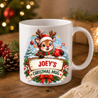 Personalised reindeer Christmas mug shown from a second angle