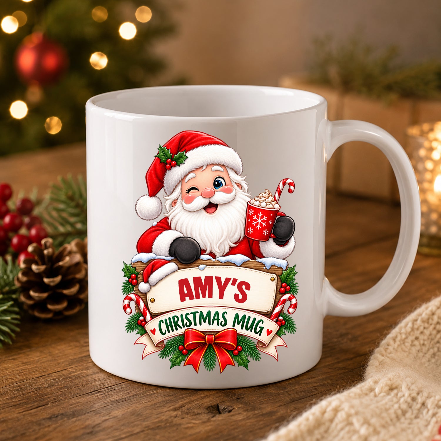 Personalised Santa Christmas mug shown from a second angle