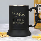 Personalised Usher Script Wedding Black Stainless Steel Tankard - Stainless Steel Tankards
