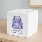 Personalised Blue Bunny Baby’s First Wooden Money Box - Money Boxes