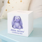 Personalised Blue Bunny Baby’s First Wooden Money Box - Money Boxes
