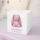 Personalised Pink Bunny Baby’s First Wooden Money Box - Money Boxes