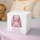 Personalised Pink Bunny Baby’s First Wooden Money Box - Money Boxes